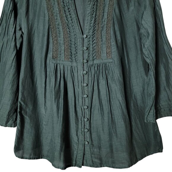 Willi Smith Womens Silk Blend Boho Peasant Pleated Bell Sleeve Button Up Top L - Picture 5 of 10